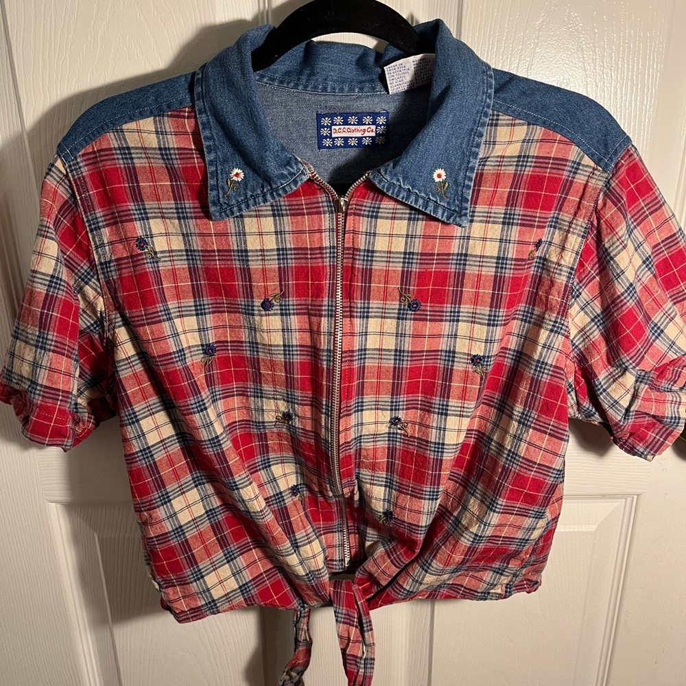 Plaid jean cropped shirt